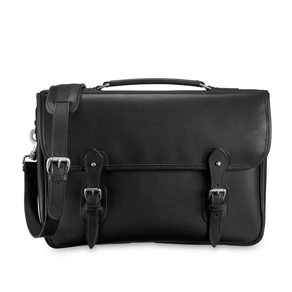 Tusting Clipper Leather Messenger Briefcase Black Bag Handmade In England